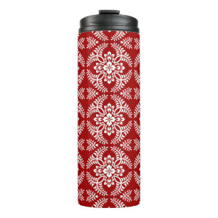 Japanese Medallion Pattern, Deep Red and White Thermal Tumbler