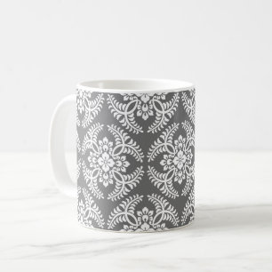 Japanese Medallion Pattern, Grey / Grey & White  Coffee Mug