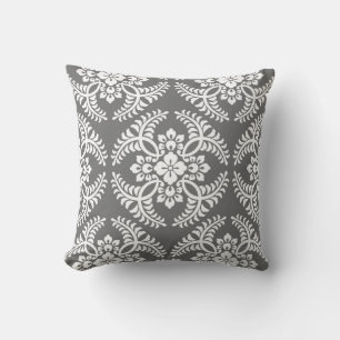 Japanese Medallion Pattern, Grey / Grey & White Cushion