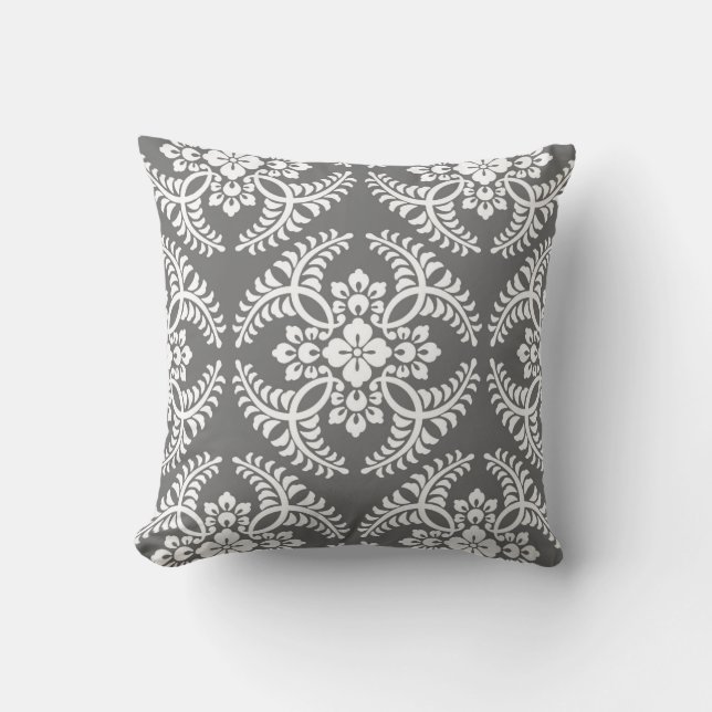 Japanese Medallion Pattern, Grey / Grey & White Cushion (Front)