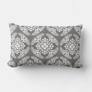 Japanese Medallion Pattern, Grey / Grey & White Lumbar Cushion