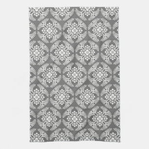 Japanese Medallion Pattern, Grey / Grey & White  Tea Towel