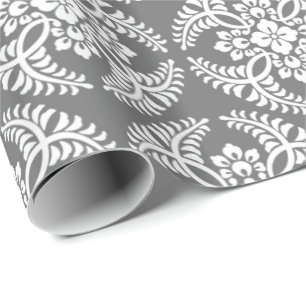 Japanese Medallion Pattern, Grey / Grey & White Wrapping Paper