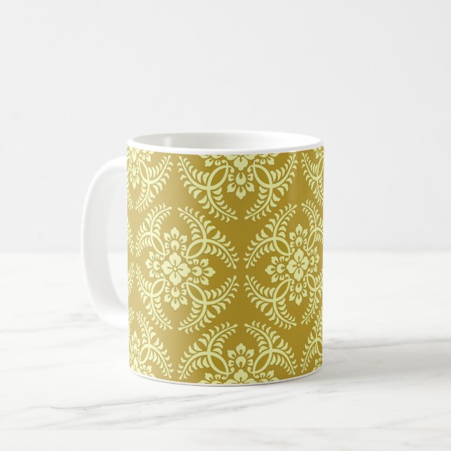 Japanese Medallion Pattern, Mustard Yellow Coffee Mug (Front Left)