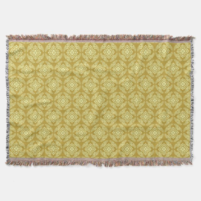 Japanese Medallion Pattern, Mustard Yellow  Throw Blanket (Front)
