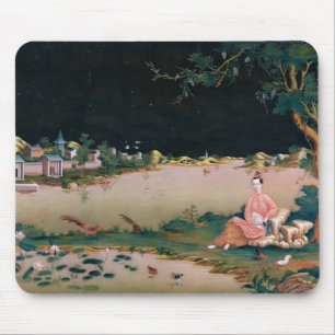 Japanese mirror painting showing a girl seated mouse pad