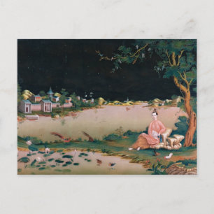 Japanese mirror painting showing a girl seated postcard