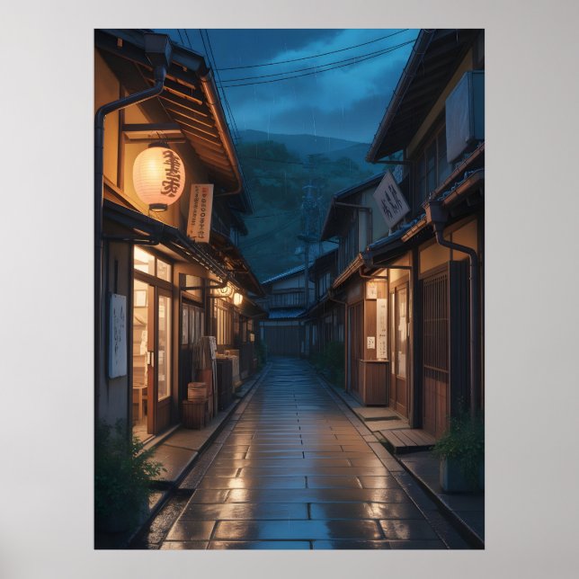Japanese Misty Rain Street Art Poster (Front)
