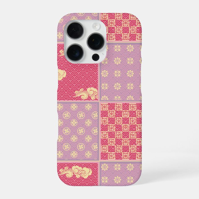 Japanese Mix Pattern Patchwork Red And Violet iPhone Case (Back)