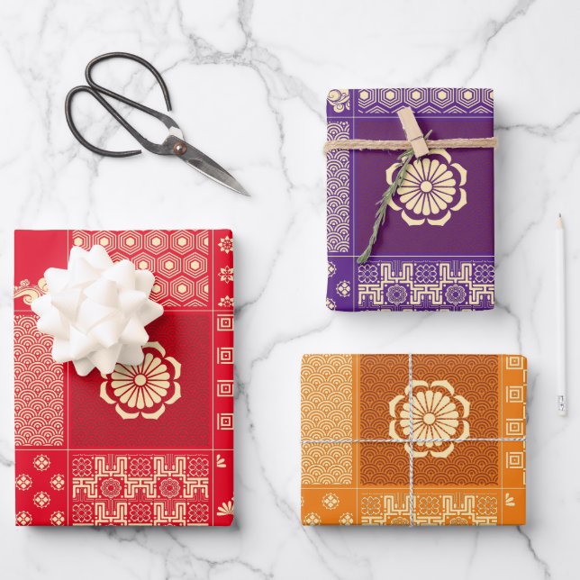Japanese Mix Pattern Wrapping Paper Sheet (Front)