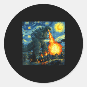 Japanese Monster Kaiju Van Gogh Starry Night  Classic Round Sticker