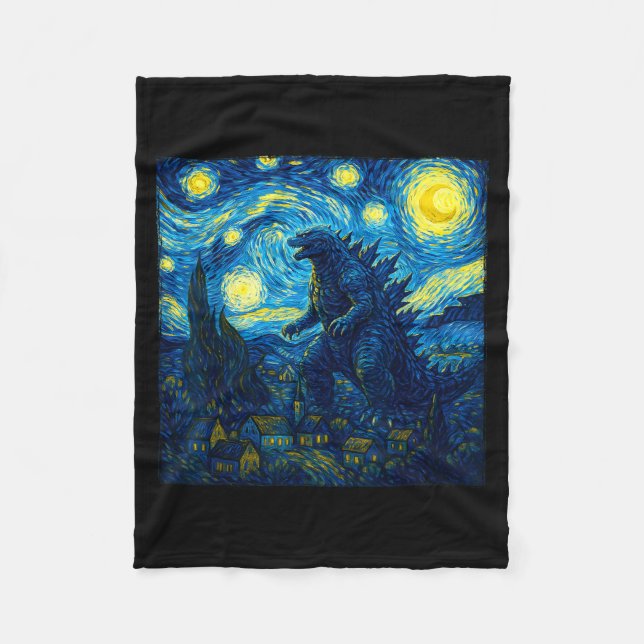 Japanese Monster Kaiju Van Gogh Starry Night  Fleece Blanket (Front)