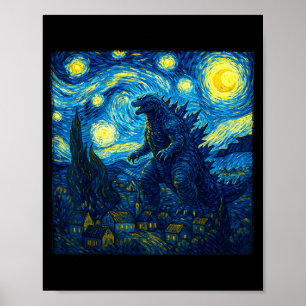 Japanese Monster Kaiju Van Gogh Starry Night Poster