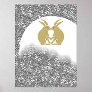 japanese moon & rabbits poster