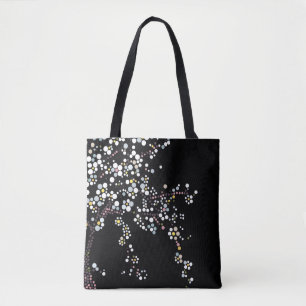 Japanese Mosaic Cherry Blossom Black Tote Bag
