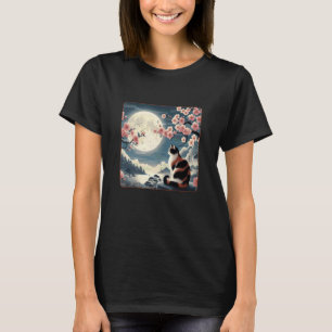 Japanese Mountain Cat Under Moon Sakura Cherry Blo T-Shirt