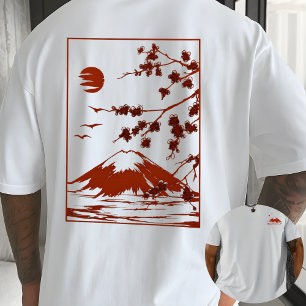 Japanese Mountain Sunset Sakura Blossom art T-Shirt