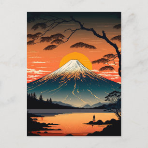 Japanese Mountains and Sun Ukiyo e illustration Postcard