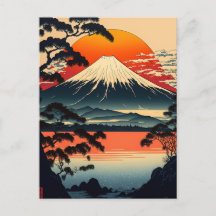 Japanese Mountains Ukiyo e illustration