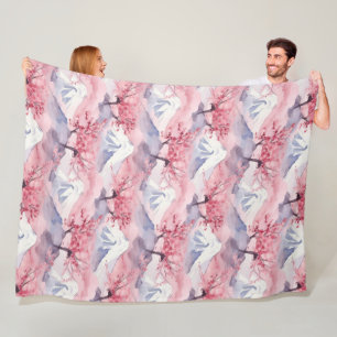 Japanese Mt Fuji Cherry Blossom Pattern Fleece Blanket