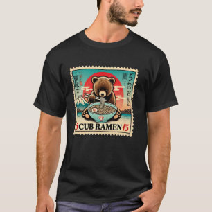 Japanese Mt. Fuji Sunset Postage Stamp Cub Bear Ra T-Shirt
