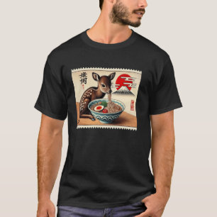 Japanese Mt. Fuji Sunset Postage Stamp Fawn Deer R T-Shirt