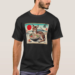 Japanese Mt. Fuji Sunset Postage Stamp Fawn Deer R T-Shirt