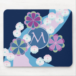 Japanese Nagarekiku Chrysanthemum River Floral Mouse Pad