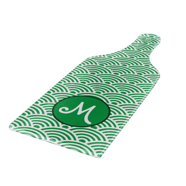 Japanese Nami Wave Pattern and Monogram Cutting Board (Corner)