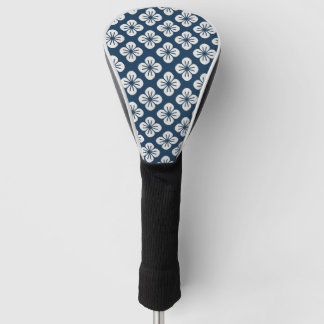 Japanese Navy Blue Ivory Floral Geometric Pattern Golf Head Cover