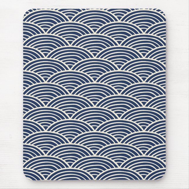 Japanese Navy Blue Ocean Waves Mouse Pad (Front)