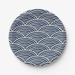 Japanese Navy Blue Ocean Waves Paper Plate
