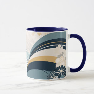 Japanese Navy Floral & Waves Mug
