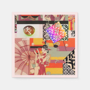 Japanese Neo- Art Deco Collage "No History" Napkin