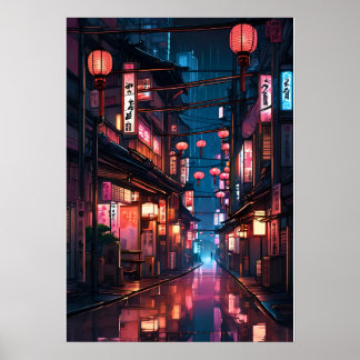 Japanese Neon Street Illustration Poster
