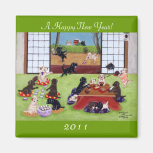 Japanese New Year's Day Labradors Magnet