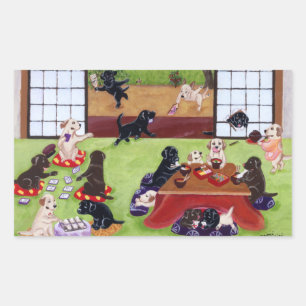 Japanese New Year's Day Labradors Rectangular Sticker
