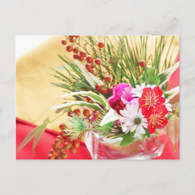 Japanese new years flowers holiday postcard (Front)