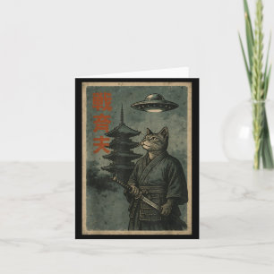 Japanese Ninja Cat Ufo Temple Ukiyo-e Art Men Wome Card