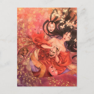 Japanese Noh Mask Fantasy Art Postcard
