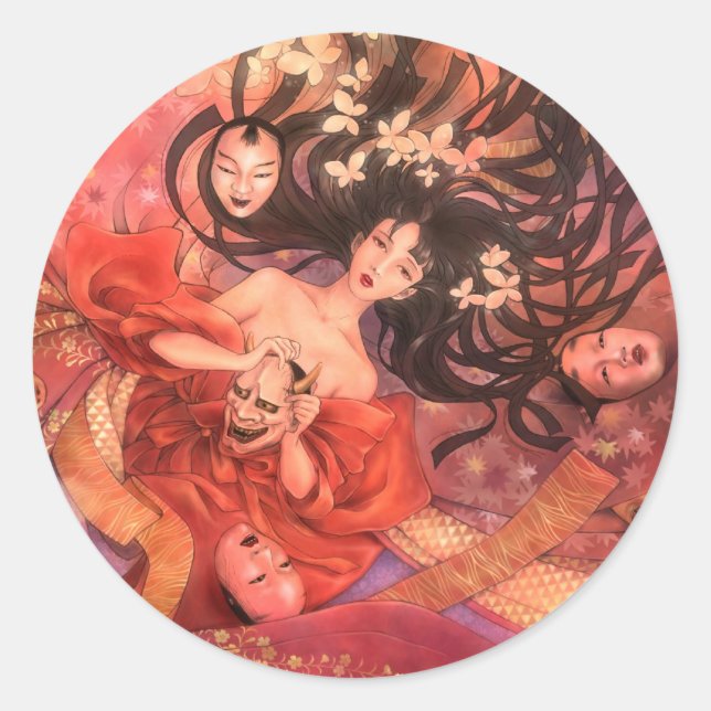 Japanese Noh Mask Fantasy Sticker (Front)