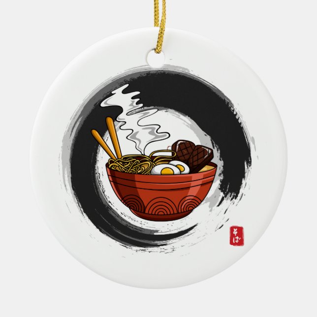 Japanese Noodle Soup Ramen Soba Personalised Ceramic Ornament (Front)
