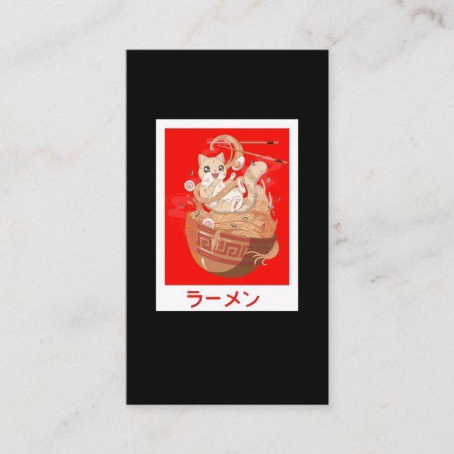 Japanese Noodles Anime Cat and Ramen addicted Business Card (Front)