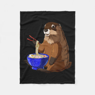 Japanese Noodles Kawaii Ramen Bowl Funny Groundhog Fleece Blanket