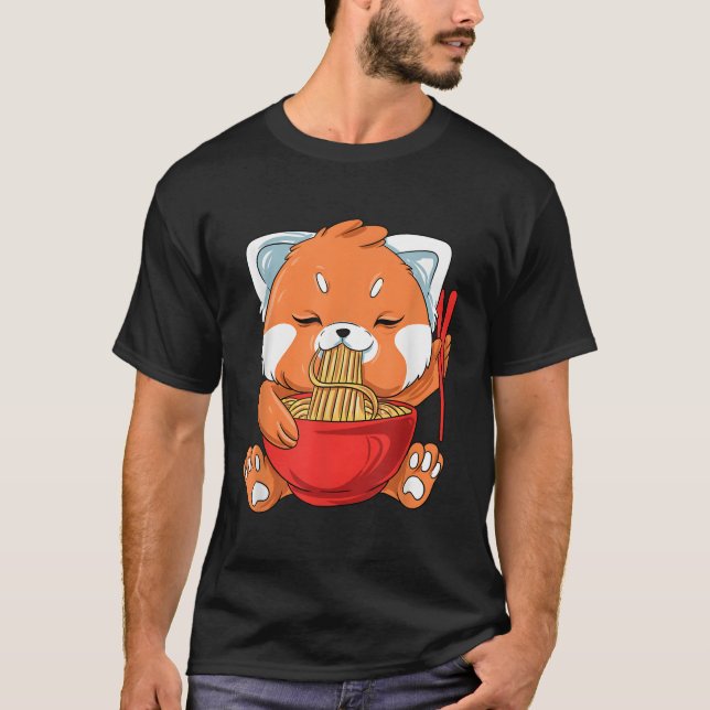 Japanese Noodles Red Panda Eating Ra T-Shirt (Front)