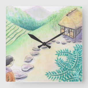 Japanese Nostalgic "Furusato" Home Square Wall Clock