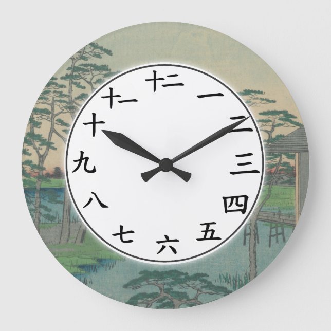 Japanese Numbers Clock Blue Green Forest Trees (Front)
