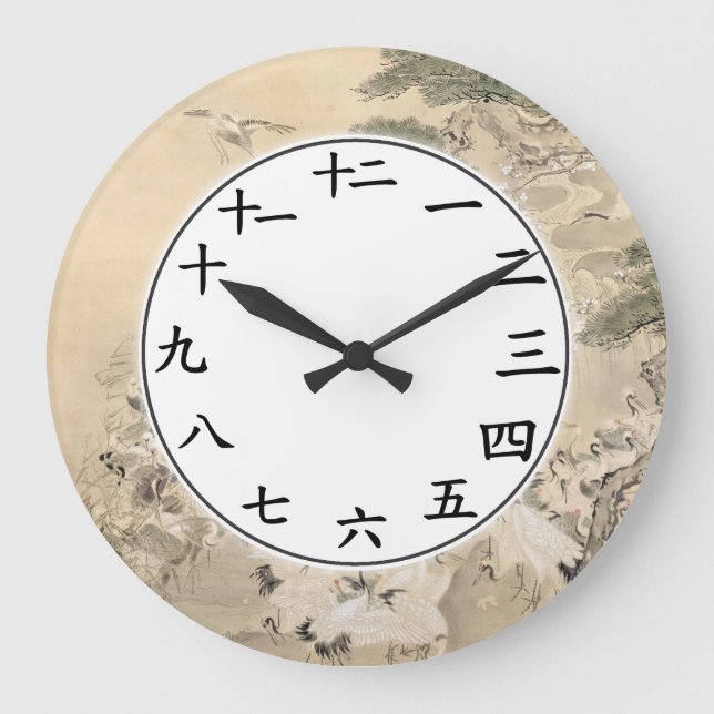 Japanese Numerals Kanji Number Clock Crane Birds (Front)