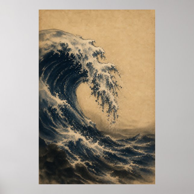 Japanese Ocean Wave Japandi Wall Art Poster (Front)