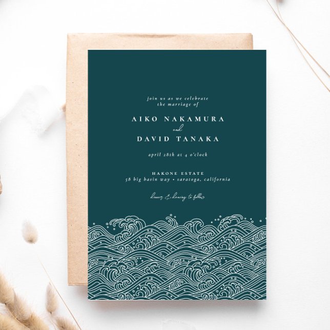 Japanese Ocean Waves Beach Wedding Invitation (Creator Uploaded)